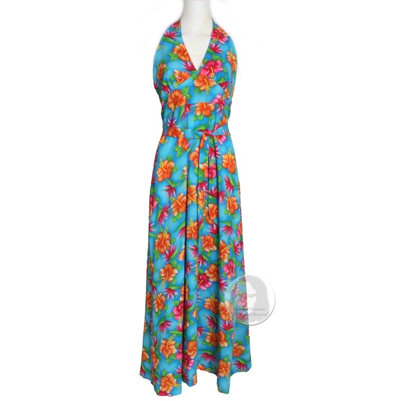 Hilo Hattie Halter Dress Bold Floral Print Maxi Pomare Hawaii Vintage 1970s Rare - Picture 1 of 12